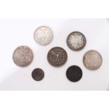 World - Mixed Silver coins to include India Rupee 1892 AEF, South Africa Kruger Shilling 1897 EF, Un