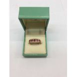 9ct gold five stone ruby and diamond ring