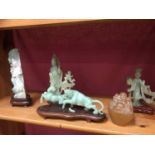 Collection of Chinese carved hardstone figures and wooden bases
