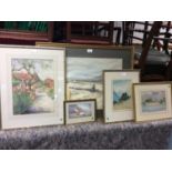 George W Miller - watercolour, coastal scene, together with other 19th century watercolours, all fra