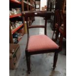 Two pairs of Victorian mahogany bar back dining chairs