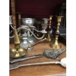 Brass and plated candle sticks etc