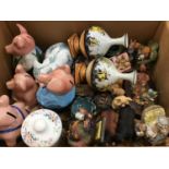 Nat West pigs, Royal Doulton The Foaming Quart figurine, resin animals and pair of galleon vases