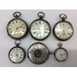 Six silver cased pocket and fob watches