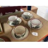 Early 19th century set of four Bat printed Princess Charlotte cups and saucers