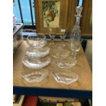 Cut glass dishes, bowls, decanter etc.