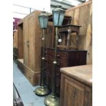 Pair of brass standard lamps in the form of Victorian street lights