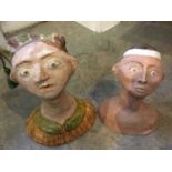 Ancient Egyptian style ceramic bust, together with a similar papier mache bust