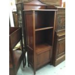 Edwardian mahogany narrow bookcase with side cupboard in base on spade feet 55 cm wide, 146 cm high.