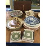 Set of twelve 'Games birds of the World' plates with certificates, early 19th century blue and white