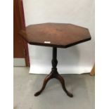 George III mahogany tripod wine table with octagonal tilt top on turned pedestal with spiral knop on