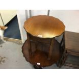 Oak needlework table and three small stools