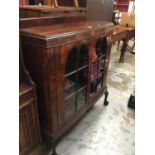 Good quality 1930s walnut china display cabinet with unusual secret end cupboards fitted for cutlery