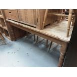 Large pine kitchen table on turned legs