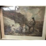 19th century George Morland mezzotint - The Fern Gatherers, together with another 'Les Chiens Savans