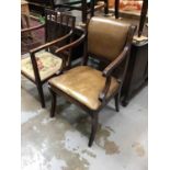 Mahogany elbow chair with leather seat and back