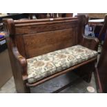 Small Victorian pine pew with panelled back and shaped ends 89 cm long,86 cm high