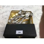 1940's silver christening set in a fitted case (Sheffield 1943) together with other silver flatware