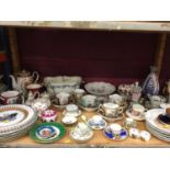 18th/19th century ceramics including Dresden dous, Meissen and Derby duo and Rockingham planter