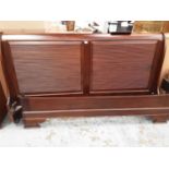Cherry wood bedroom suite, bed, two drawer trunk, cabinets,