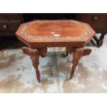 Indian carved hardwood table on elephant supports