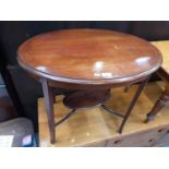 Inlaid oval two tiered table, plant stand and two other coffee tables