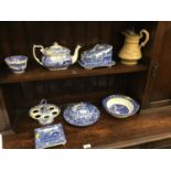 Victorian Ridgway pottery jug together with a group of Spode Italian pattern blue and white ceramic
