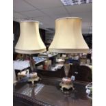 Pair of good quality brass and onyx table lamps with shades