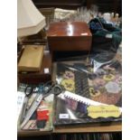 Sewing boxes with contents, Knitting magazines and accessories