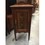 Edwardian inlaid mahogany bedside cabinet on taper legs