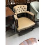 Edwardian tub chair with buttoned upholstery on cabriole legs