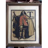 William Nicholson T for Trumpet print, in glazed frame