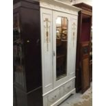 Edwardian white and gilt painted single wardrobe with drawer and matching dressing chest (2)