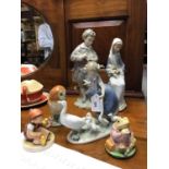 Three Lladro figures, Hummel figure, Beatrix Potter 'Jeremy Fisher' and a Beswick owl (6)