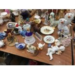 Pair Victorian Staffordshire spaniels and lot decorated china ,and sundries