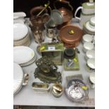 Selection of various brass and metal ware, to include copper kettle, Onyx clock and sundries