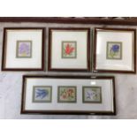 Four Kensitas embroidered silks in glazed frames
