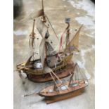 Two decorative model wooden ships