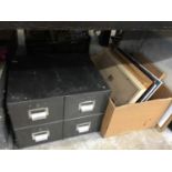 Metal filing cabinet together with a quantity of pictures and prints