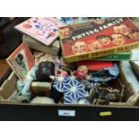 Box vintage toys and Christmas decorations