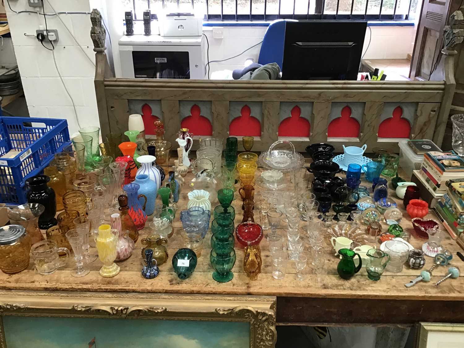 Large collection of Victorian and later coloured and clear glassware, paperweights, commemorative an