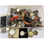 Selection various wristwatches, pocket watches and watch parts