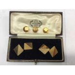 Pair 9ct gold cufflinks in case, pair 9ct gold studs and 15ct gold diamond set stud