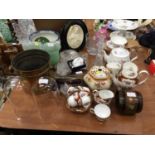 Group ceramics, glassware, brass bucket, old records and sundries