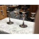 Pair of Edwardian silver plated 3 branch candelabra