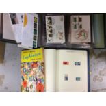 Box of mixed stamps, albums and first day covers