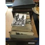 Collection of old topographical postcards in an oak filing drawer