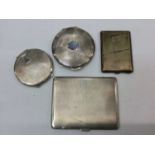 Three silver compacts and silver cigarette case