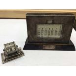 Silver framed wooden desk calendar and silver rotating desk calendar