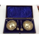 Pair of Victorian silver salts with spoons in original fitted box Birmingham 1898, and an Art Deco s